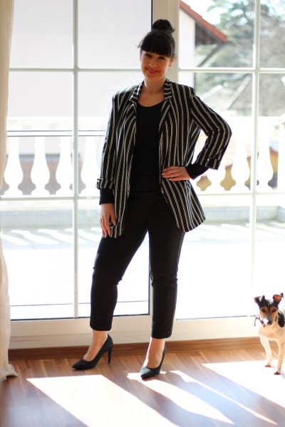 Longblazer schwarz-weiß gestreift mit 3/4 Ärmel