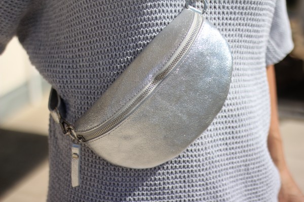 top-moderne silberne Bauch-Gürteltasche mit Reißverschluß