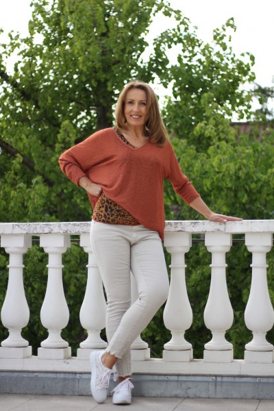 2-teiliger Feinstrickpulli mit Leolook-Top in ONE SIZE