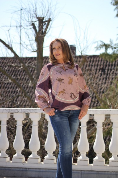 elegante Bluse in mauve mit Sternzeichen ONE SIZE