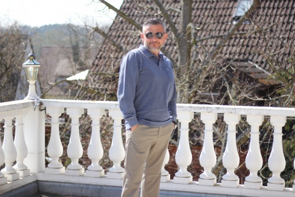 leichtes BASIC langarm Poloshirt in blau