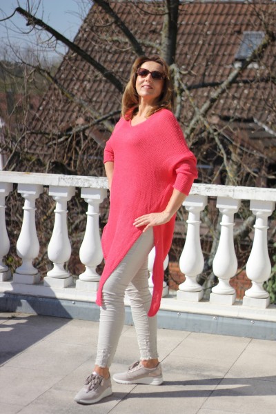 Oversize-Pulli in pink mit groben Strickmuster in lang