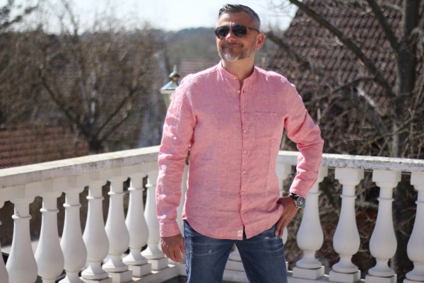 sommerliches Leinenhemd rosa Gr. M in Langarm und Stehkragen PURE