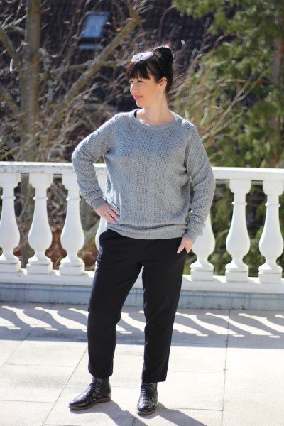 Basic Pullover in grau mit Strickmuster ONE SIZE