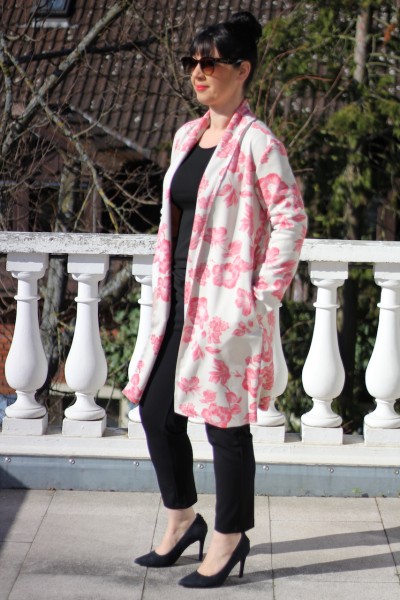 Velours-Longblazer in beige-rose mit Printlook