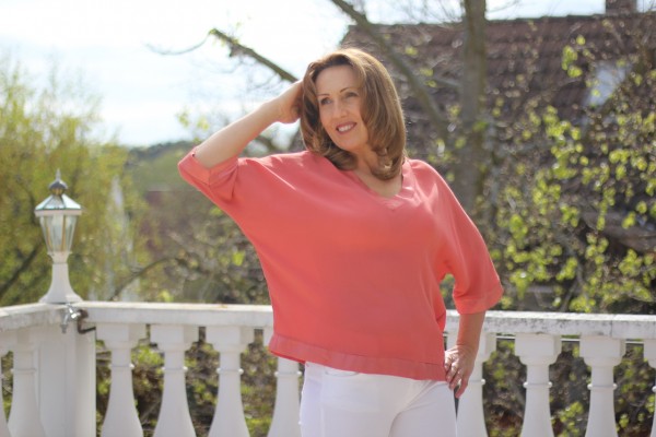 Bluse mit 3/4 Ärmel in Lachsfarbe in ONE SIZE