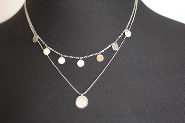 zweigliedrige Kette ´der ewige Kreis´ mit Stein und 7 Plättchen