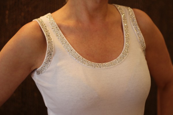 Ripp-Top mit Glitzerrand in weiß