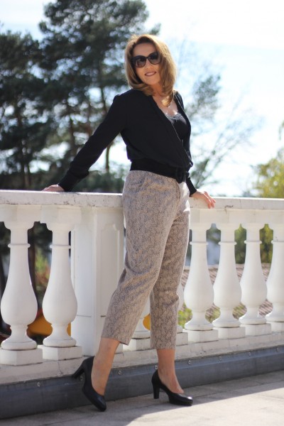 beige Palazzo 3/4 Hose in Schlangenoptik