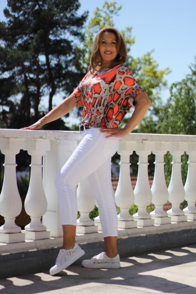 orange Bluse im Schlangenlook mit V-Ausschnitt am Rücken in ONE SIZE