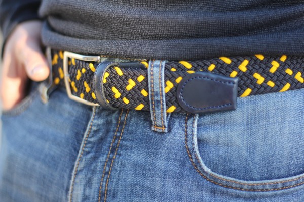 HIT zu jeder HOSE! TOP moderner elastischer Gürtel in blau-gelb von LINDENMANN