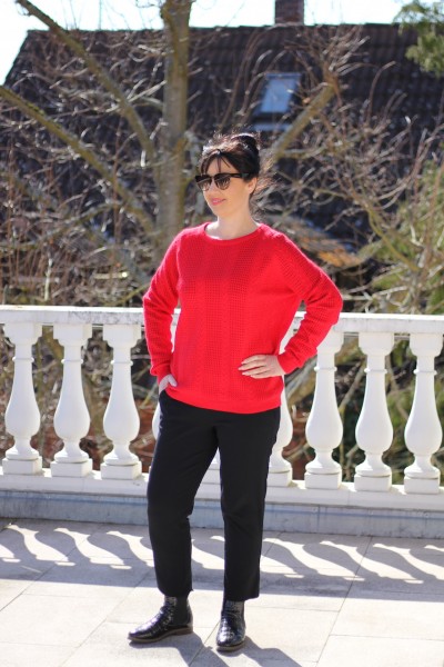 Basic Pullover in rot mit Strickmuster ONE SIZE