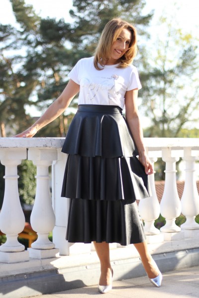 eleganter schwarzer Rock in Lederlook Optik in ONE SIZE