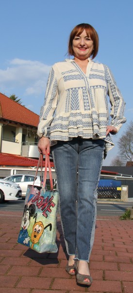 weiß-blaue Bluse Ibiza-style ONE SIZE