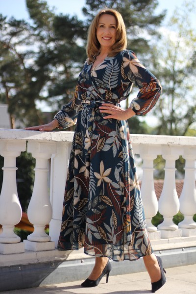 langes elegantes Kleid in petrol mit Floraldruck in ONE SIZE