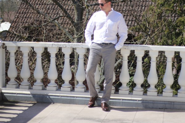 modische grau-blau melierte Hose Gr. 33/32 in modern fit-Schnitt