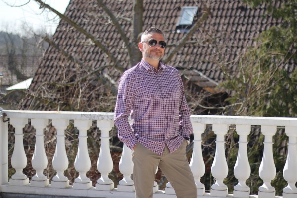 Hemd mauve hochatmungsaktiv funktional Musterdruck in Slim-Fit PURE