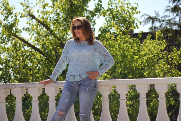 Grobstrickpulli blau in ONE SIZE