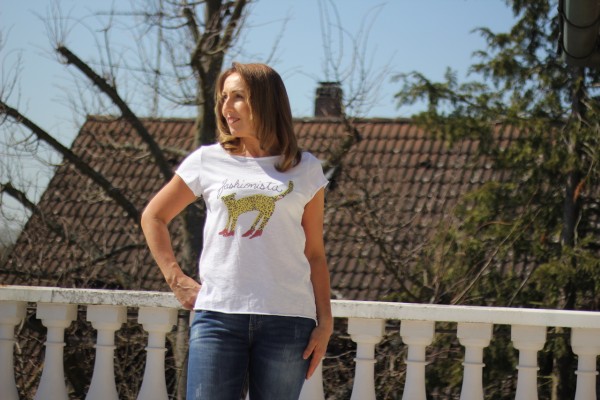 T-Shirt ´fashionista´ weiß-gelb ONE SIZE