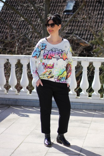 Rundhals-Pullover mit Printdruck ´Graffiti´ in ONE SIZE